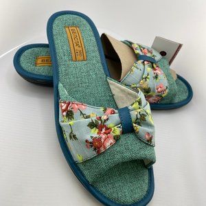 Chic Teal Blue Slippers with Flower Ribbon | Ukrainian Crafted Comfort for Every
